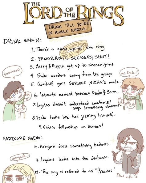 lord of the rings drinking game|hobbit drinking games.